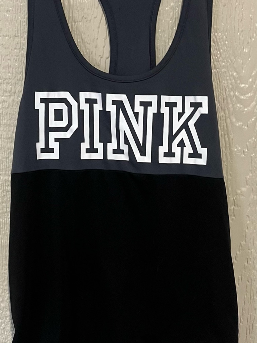 PINK Victoria's Secret Black and Dark Gray Logo Racerback Tank